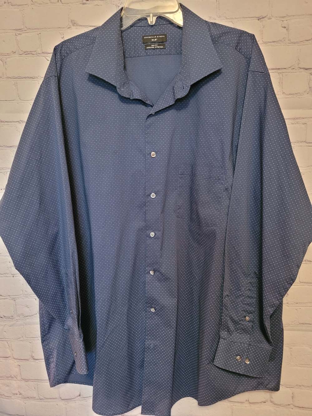 Navy Blue Micro Dot Size 18.5  34/35 Shaq Dress Shirt